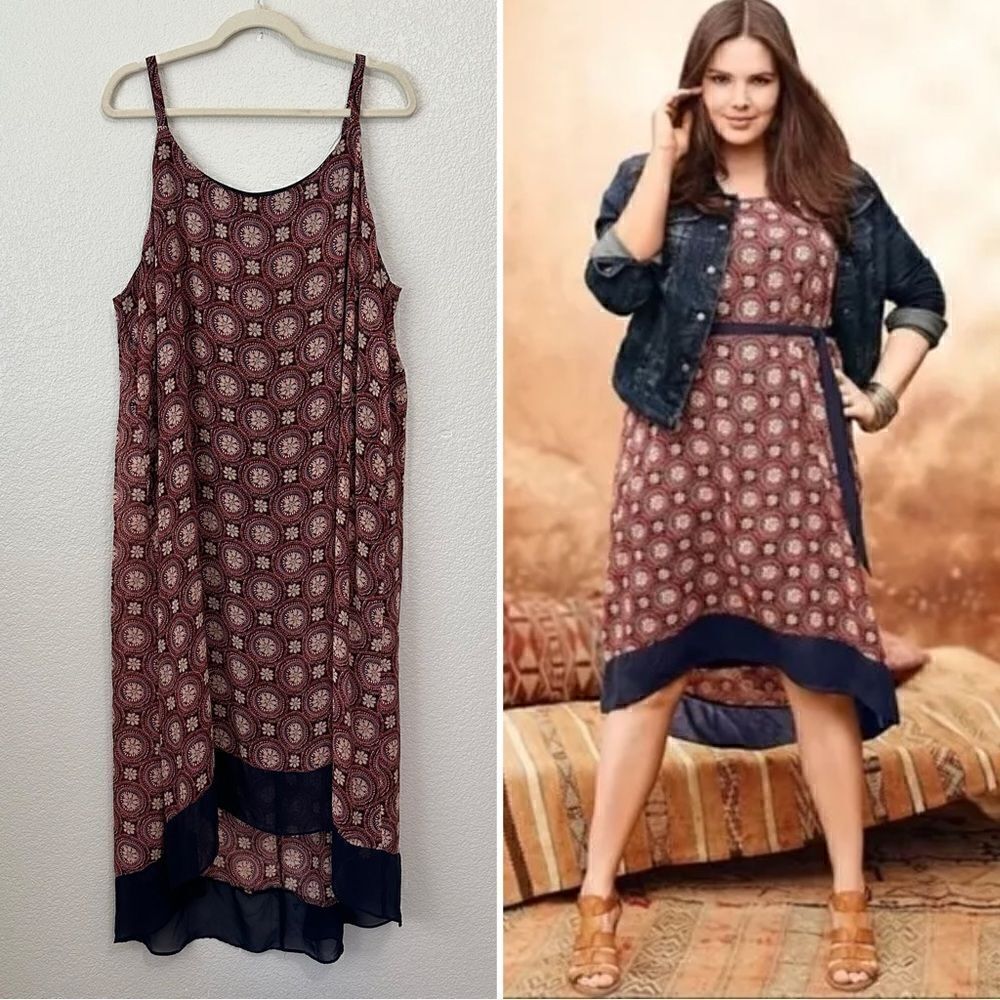 Lane Bryant Chiffon Straps Medallion Hi-Low Dress, Size 22/24